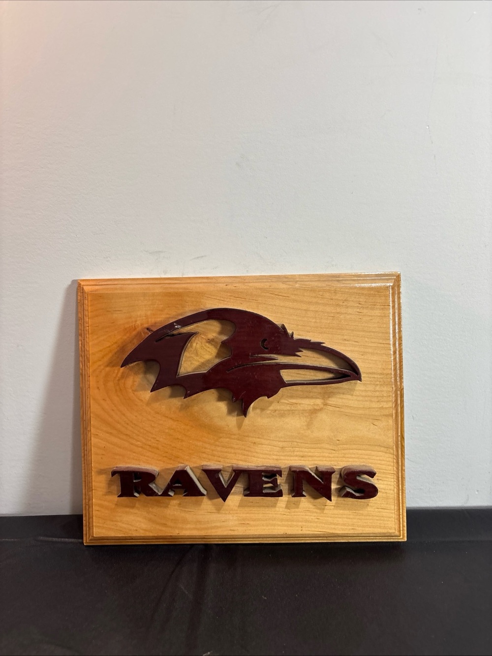Baltimore Ravens Team Plaque with Deep Burgundy Ravens Emblem. 9/16